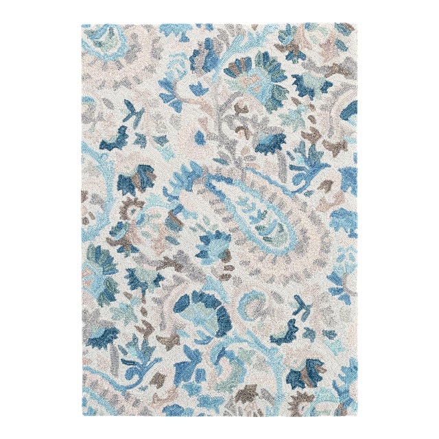 Dash & Albert by Annie Selke Ines Blue Micro Hooked Wool Rug, 7' 6" x 9' 6" For Sale