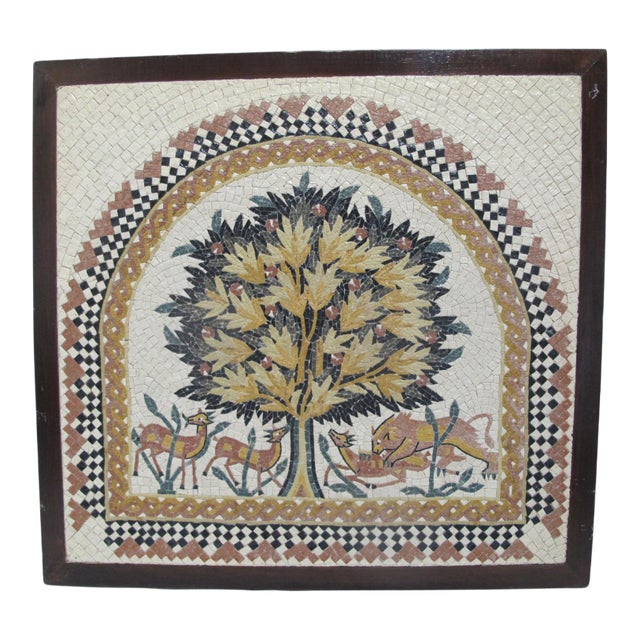 Hisham's Palace Tree of Life Animals Mosaic Tile Wall Hanging For Sale