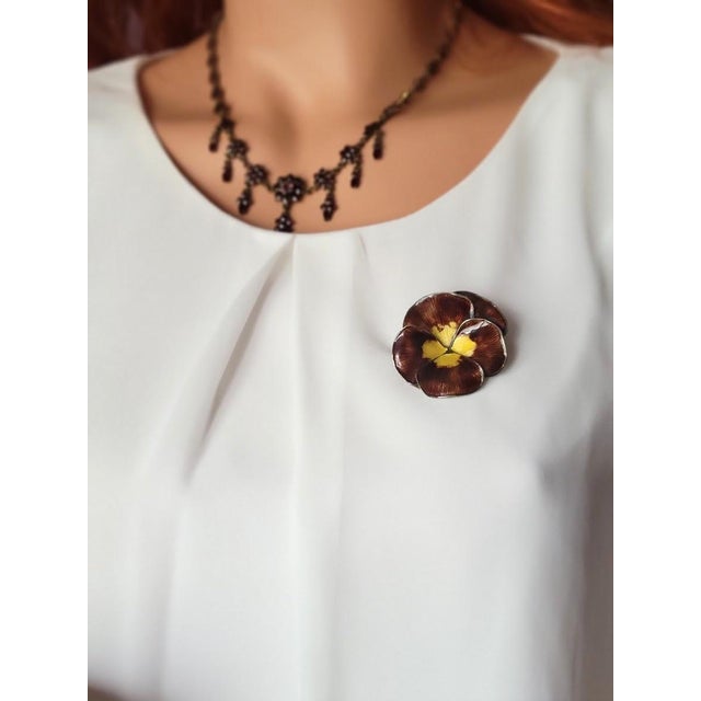 Vintage Finn Jensen Sterling Silver Enamel Pansy Brooch, Norway 1950 For Sale - Image 9 of 10