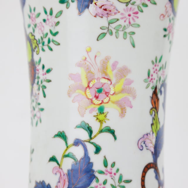 Vintage Chinese Trumpet Vase – Tabacoo Leaves Pattern For Sale - Image 9 of 12