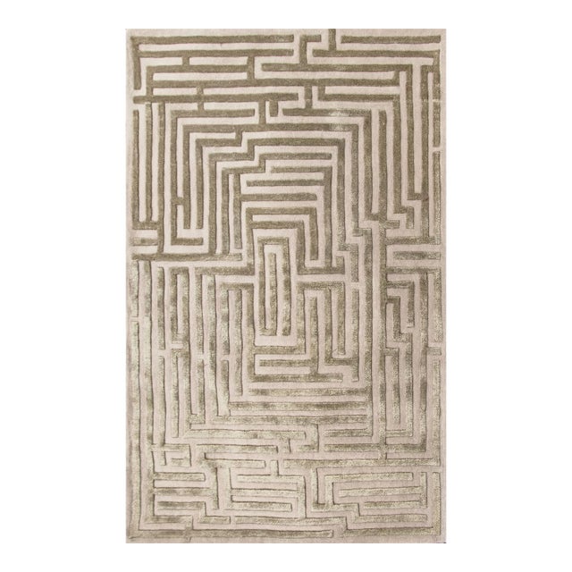Anatolia Hand-Tufted Maze Rug, Wheat Tan, 9x12 For Sale
