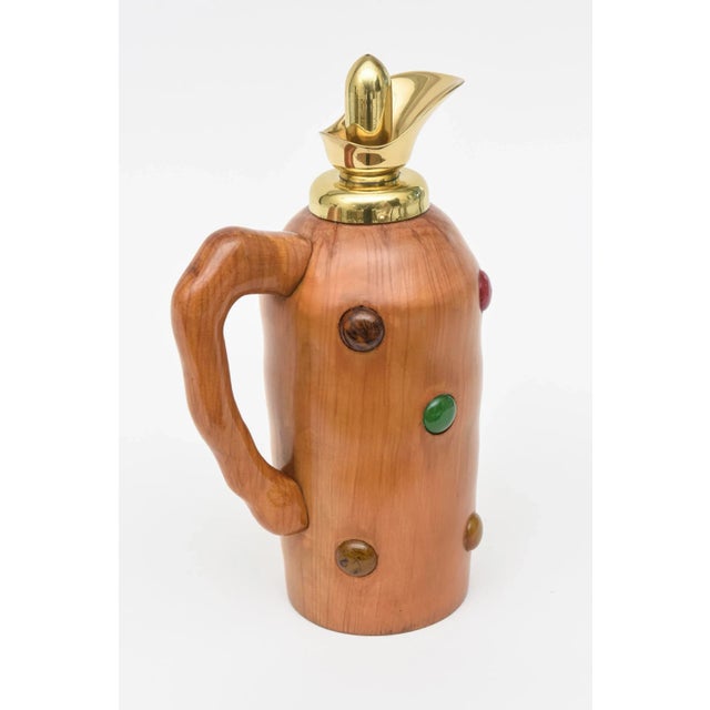 Mid-Century Modern Vintage Italian Wood Resin, Brass Decanter /Jug Style of Aldo Tura Barware Restored For Sale - Image 3 of 9