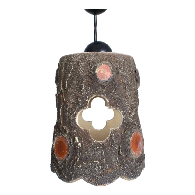 Brutalist Ceramic Pendant Light from Vallauris, France, 1950s For Sale