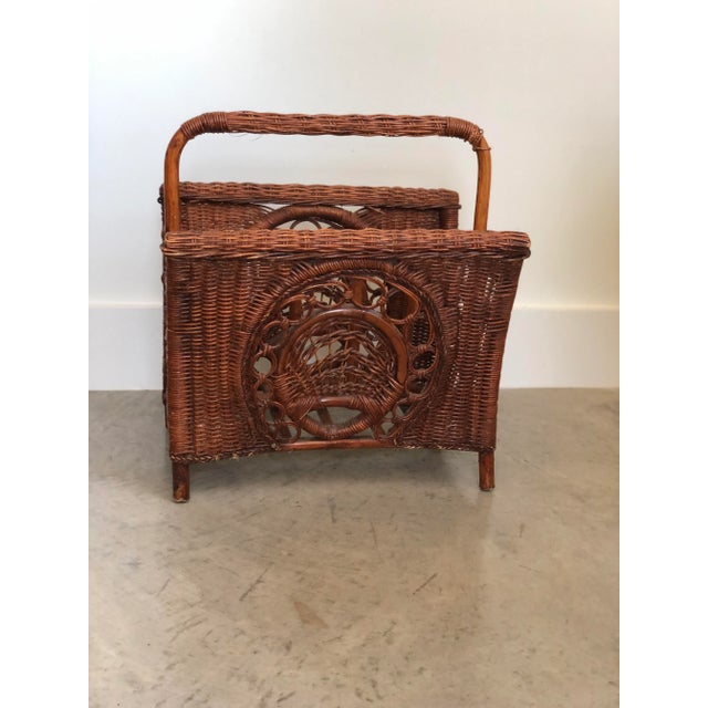 Mid-Century Modern 1970s Coastal Bamboo & Wicker Magazine Rack For Sale - Image 3 of 12