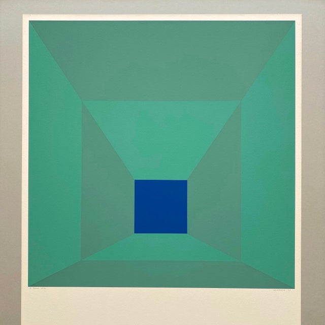 Josef Albers Vintage 1971 Limited Edition Hand Signed " P-Blue " Framed Mid Century Modernist Exhibition Silkscreen Print For Sale In Kansas City - Image 6 of 18