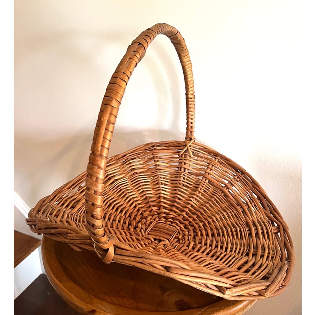 Rustic European Vintage Handwoven Wicker Gathering Basket With Wrapped Handle For Sale - Image 3 of 10