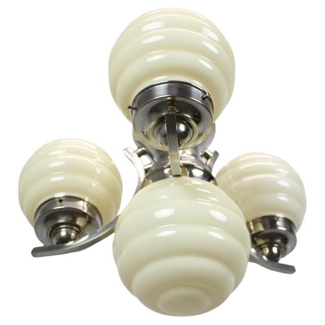 Vintage Art Deco Chrome Chandelier with Champagne Ribbed Glass Globes, 1930s For Sale - Image 16 of 16