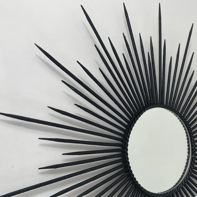 Brutalist Black Wrought Iron Sunburst Mirror, France, 1950s For Sale - Image 12 of 17