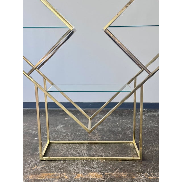 Vintage Milo Baughman Style Diamond Brass and Glass Etagere, Attributed For Sale - Image 9 of 18