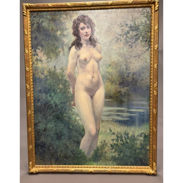 Paint Antique Oil Painting on Canvas, Signed P. Dmitrow (1921), Gilded Wood & Gesso Frame For Sale - Image 7 of 10