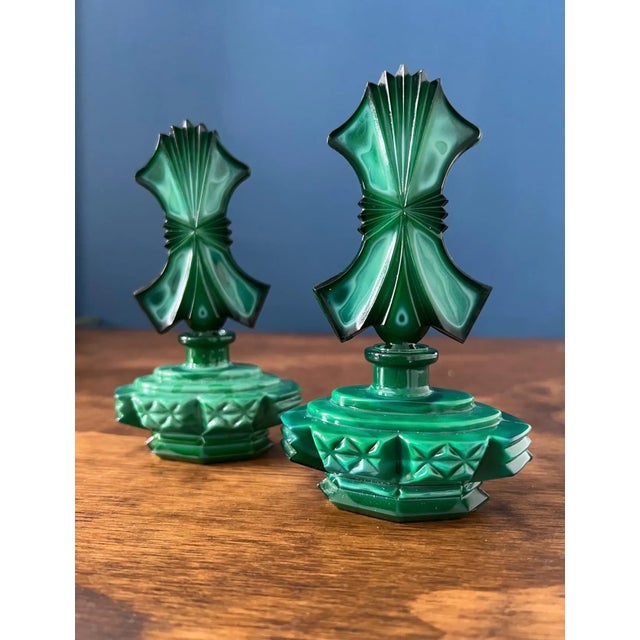 Art Deco Malachite Glass Perfume Bottles Pair For Sale - Image 16 of 18
