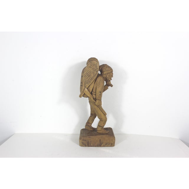 1960s V Fortin 13” Vintage Hand Carved Wood Hunter Trapper Winter Traveller French Canadian Folk Art, Figurine, Signed Wood Carving Quebec Man For Sale - Image 5 of 16