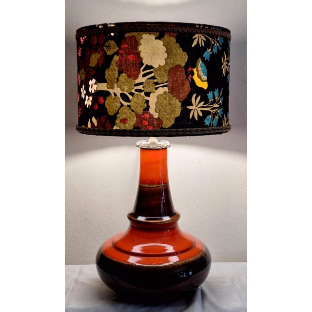 Vintage German Table Lamp with Orange-Brown Ceramic Base and Fabric Shade, 1970s, in Very Good conditions. Designed 1970...