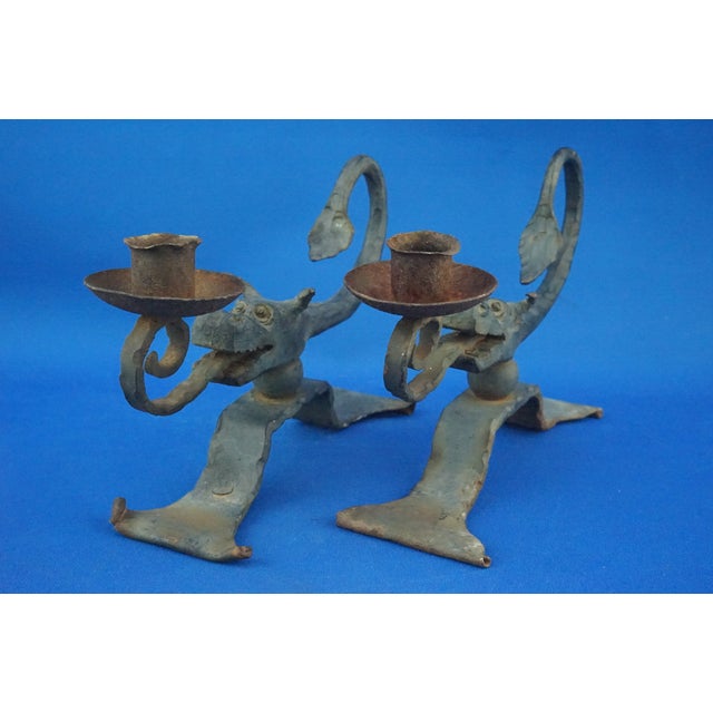 Wrought Iron Candelabras with Dragon Heads, Italy, 1920s, Set of 2 For Sale - Image 3 of 18