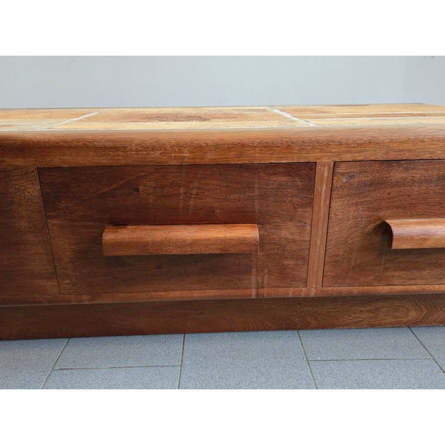 Vintage 3-Drawers Coffee Table in Oak & Ceramic, 1970s For Sale - Image 6 of 18