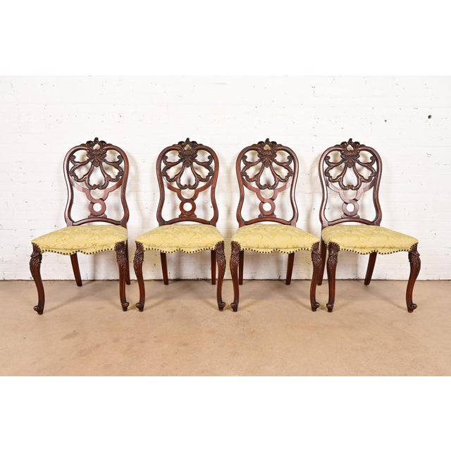 Romweber Antique French Provincial Louis XV Carved Walnut Dining Chairs, Set of Four For Sale - Image 11 of 11