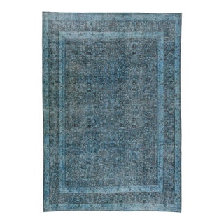 Vintage Persian Overdyed Handmade Floral Blue Wool Rug For Sale