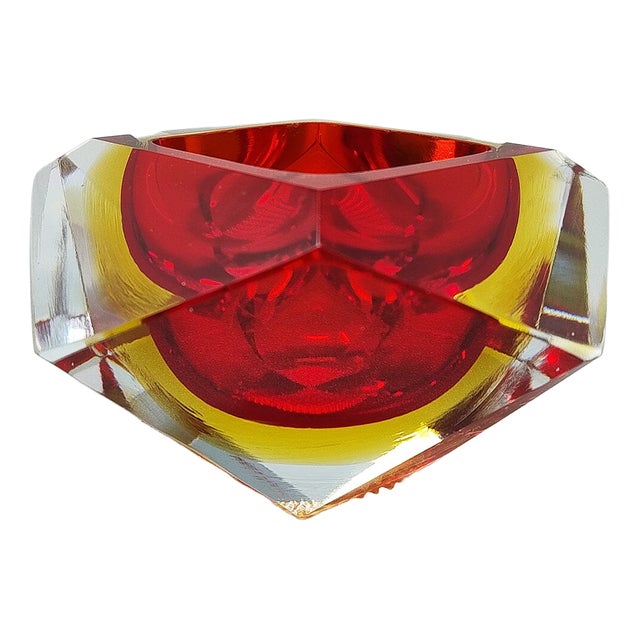 Vintage Italian Red and Yellow Ashtray by Flavio Poli for Seguso, 1960s For Sale