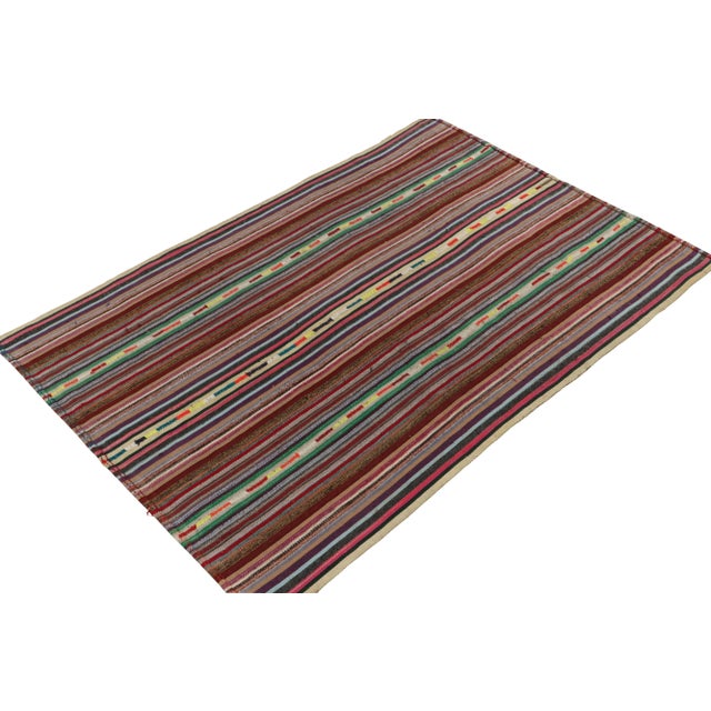 Traditional 1950s Vintage Chaput Kilim in Multicolor Stripe Patterns For Sale - Image 3 of 6