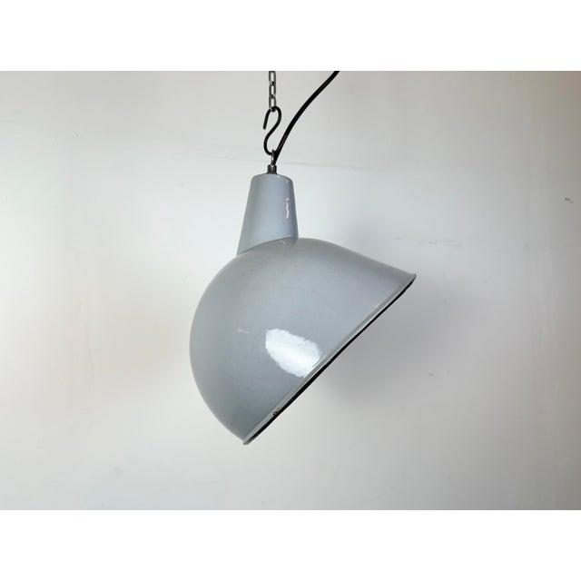 Industrial Grey Enamel Factory Pendant Lamp, 1960s For Sale - Image 6 of 18