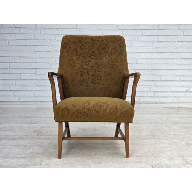 Vintage Danish Armchair in Furniture Wool and Beech Wood, 1960s For Sale - Image 6 of 17