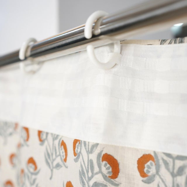 Colored Linen Block Print Ring Curtain Semi-Sheer Window Panel for Home Décor Size-54"Wx24"L, Bel Patr For Sale - Image 4 of 7