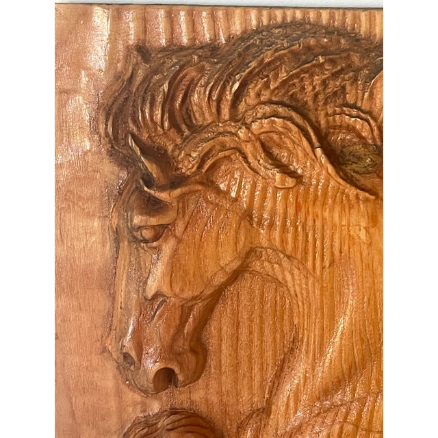 Shabby Chic Vintage Equestrian Wood Block Carving Wall Plate For Sale - Image 3 of 3