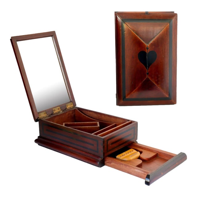 Antique American Folk Art Vanity Box With Heart For Sale