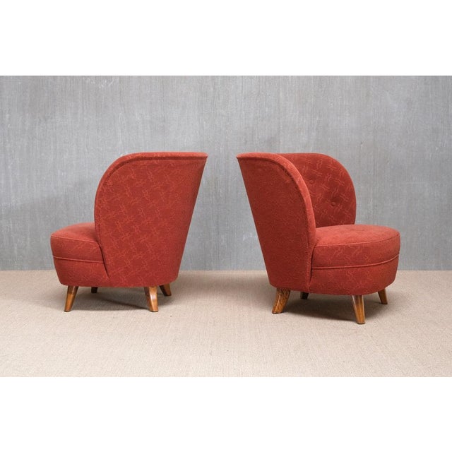 1940s Easy Chairs in Red Fabric and Birch from Carl-Johan Boman, Finland, 1940s, Set of 2 For Sale - Image 5 of 17