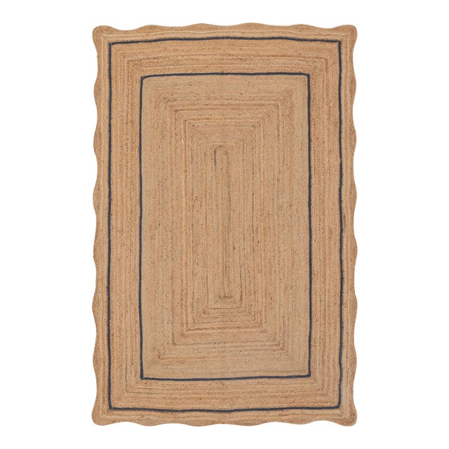 Navy Natural Jute Wave Scallop Rug 3x12 Ft. For Sale