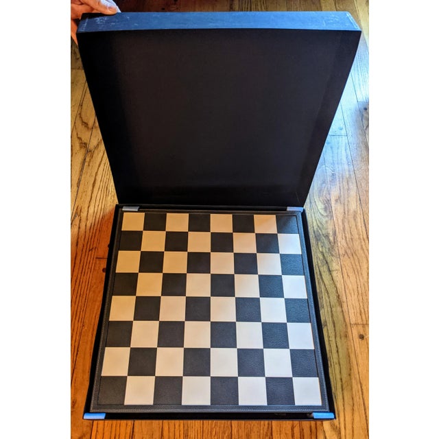 Regency Italian Renzo Romagnoli Leather and Chrome Black and Cream Chess Set For Sale - Image 11 of 12