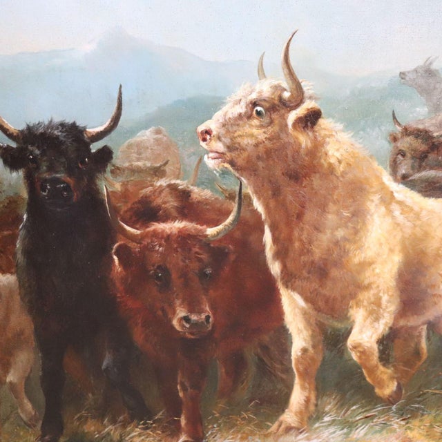 W. Watson, Herd of Cattle, Large Oil Painting on Board, 19th Century, Framed For Sale - Image 14 of 18