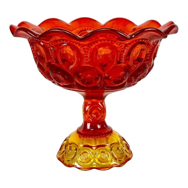 Vintage Victorian Orange Red Amberina Glass Compote Bowl For Sale