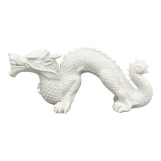1960s Blanc De Chine Style White Porcelain Dragon Figurine — Chinoiserie / Hollywood Regency For Sale