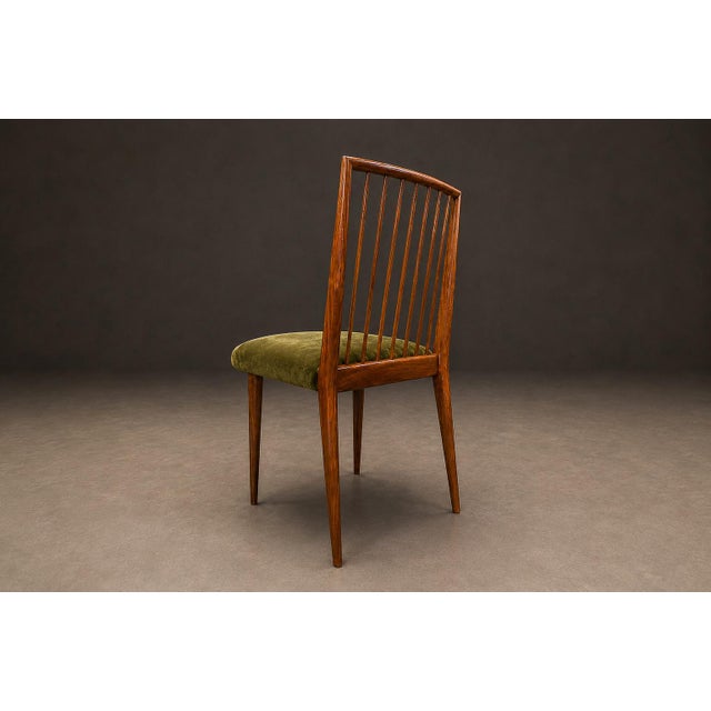 Rare Set of Six Dining Chairs by Joaquim Tenreiro in Caviúna Wood & Olive Green Mohair, Brazil, 1950s For Sale - Image 11 of 16