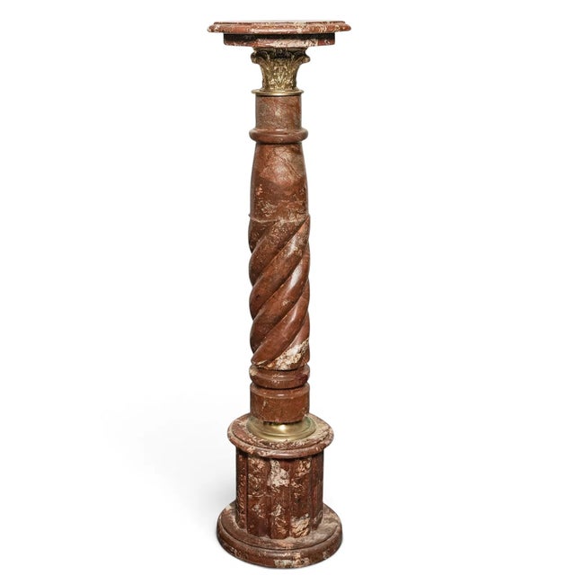 Traditional Pair of Antique Rouge Marble Twisted Pedestals For Sale - Image 3 of 6