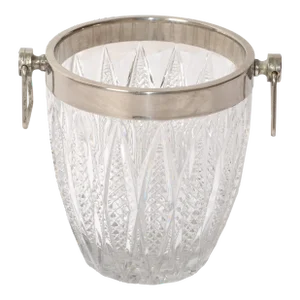 Art Deco French 1940 Silver Plate Heavy Cut Crystal Champagne Wine Cooler Bucket
