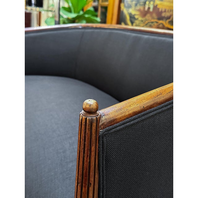 French Sofa or Settee in the Art Deco Style Upholstered in Black Linen For Sale - Image 11 of 14
