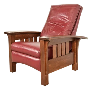 Stickley Mission Oak Arts & Crafts Bow Arm Reclining Lounge Chair, Newly Refinished