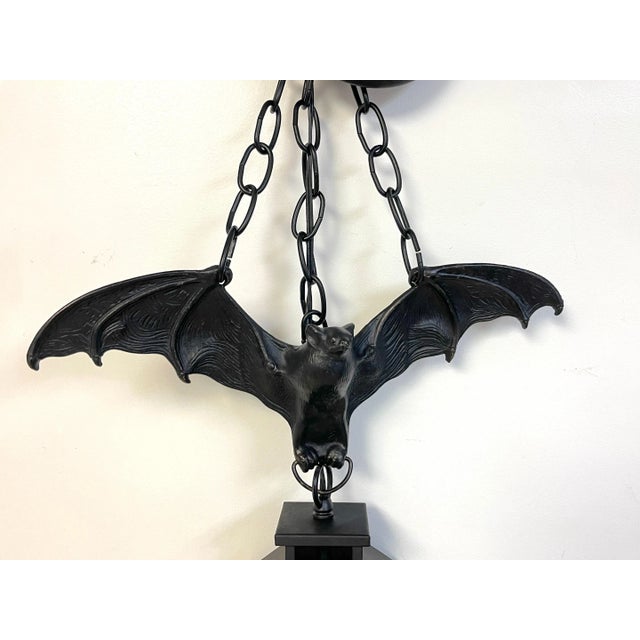 Gothic Style Bronze & Iron Bat Motif Lantern For Sale - Image 11 of 12
