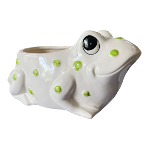 Vintage Hand-Painted Ceramic Frog Planter in the Spirit of Jean Roger – Made in Japan, Mid-Century Figural Cachepot, 6”
