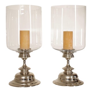 Global Views Pair of Nickel and Glass 'Estate' Hurricanes For Sale