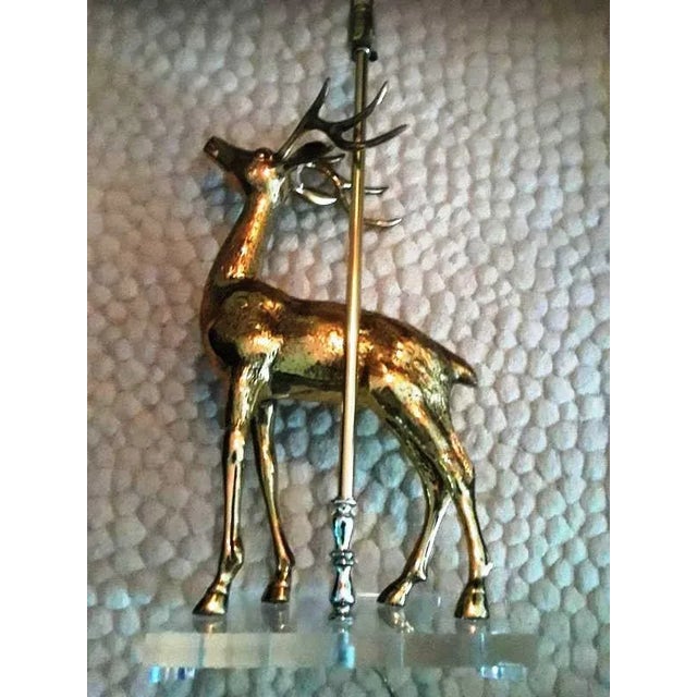 Brass Deer Sculpture Table Lamp on Lucite Base 24" Tall 1970’s Hollywood Regency “24"H x 14" Long x5 wide Lucite Base 12"...