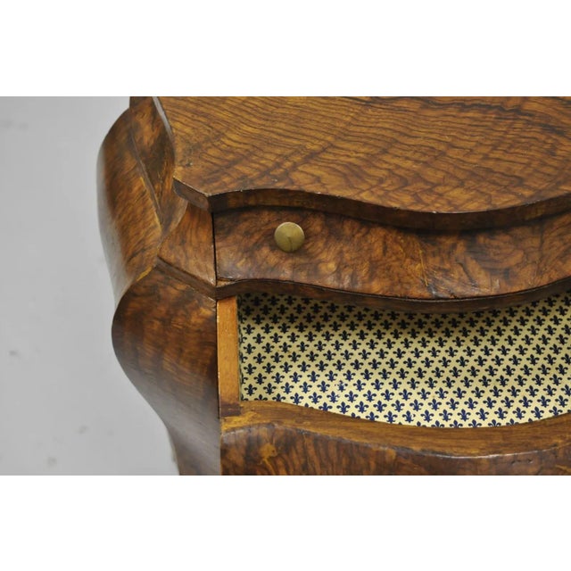 Small Italian Jewelry Chest Burl Olive Wood French Louis XV Style Bombe Commode For Sale - Image 9 of 10