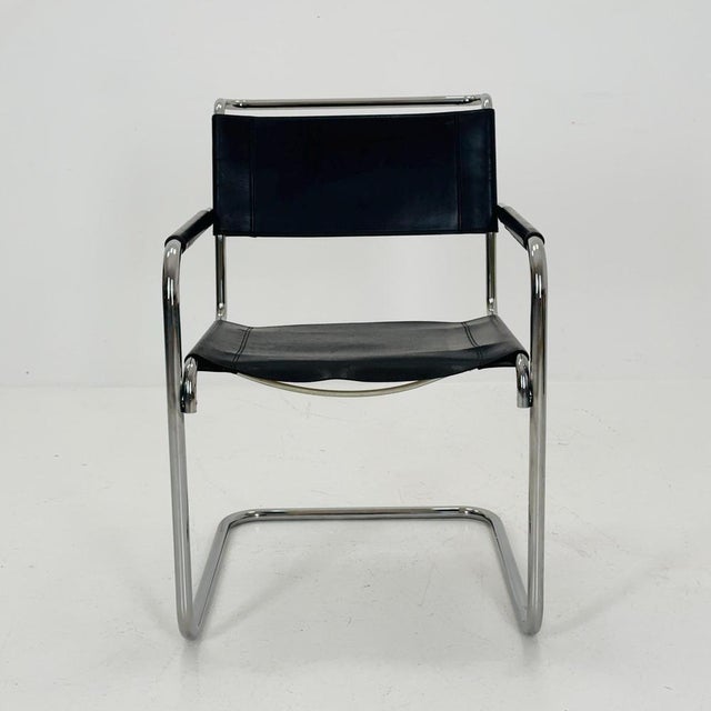 Vintage S34 Cantilever Chair in Black Leather by Mart Stam for Thonet, 1980s For Sale - Image 6 of 11