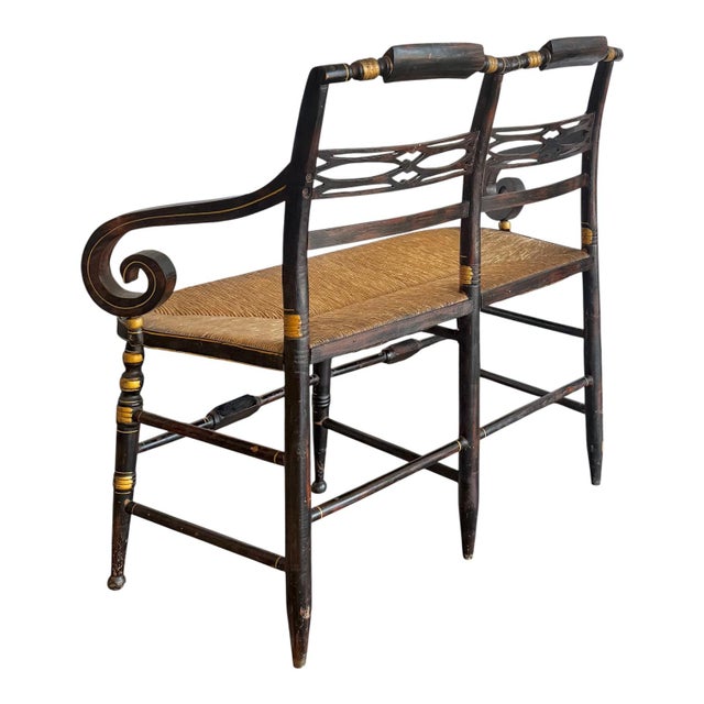 Wood Early 19th Century “American Fancy” Faux Rosewood Paint-Decorated Sheraton Bench For Sale - Image 7 of 14