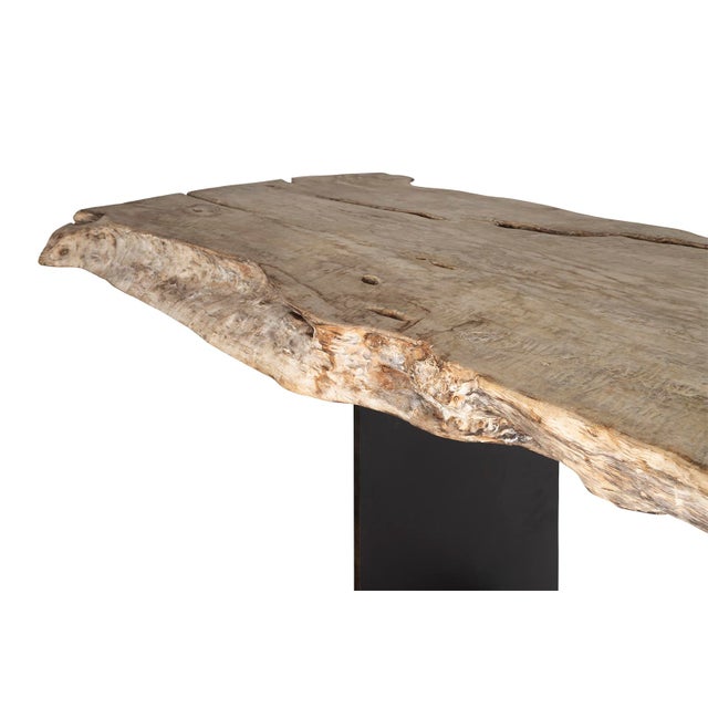 Bleached Organic Form Lychee Wood Slab Top on Patinated Steel Base For Sale - Image 11 of 12