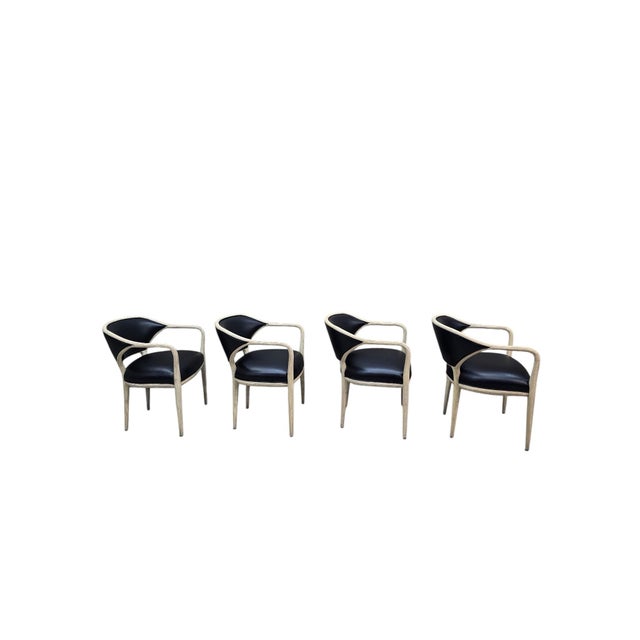 Modern Contemporary Textured Barrel Back Dining Armchairs in Black Vinyl – Set of 4 Stylish modern barrel back dining...