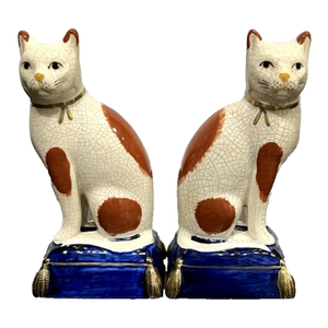Vintage MCM Fitz & Floyd Staffordshire Style Cat Figurines Bookends-Pair