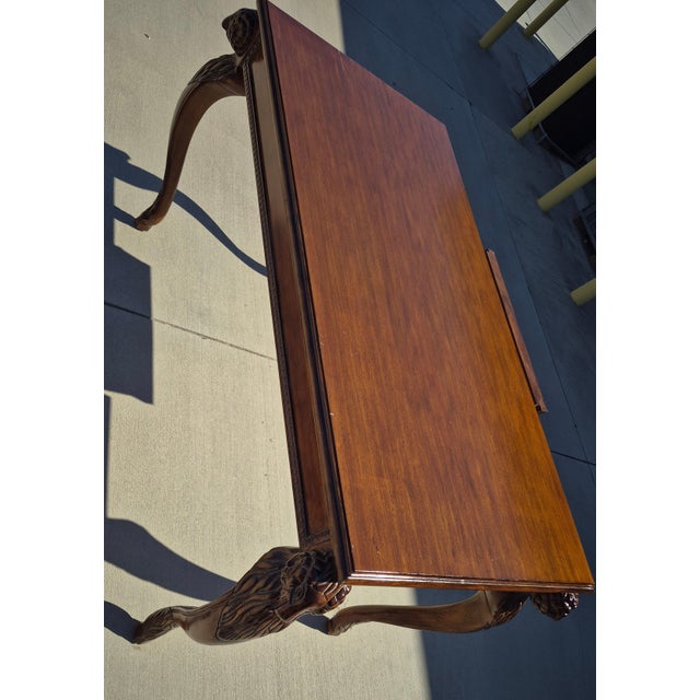 Traditional Late 20th Century Georgian-Style Carved Wood Writing Desk For Sale - Image 3 of 17